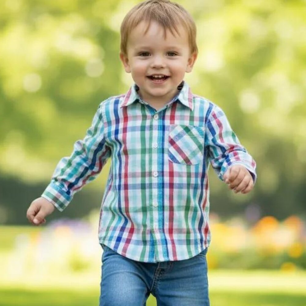 Place 1989 Plaid Poplin Button Down Shirt Boy's size 3 T